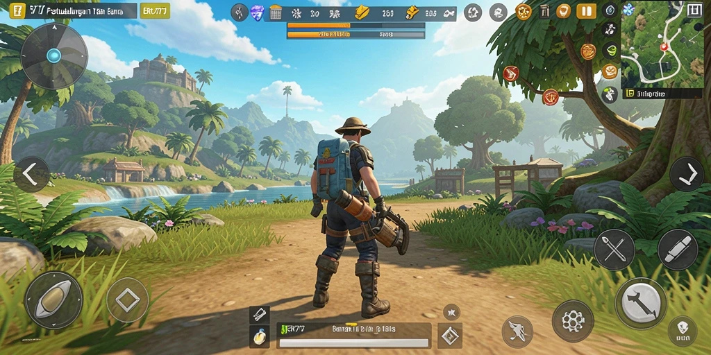 Screenshot gameplay ER777 yang menampilkan dunia terbuka yang indah.
