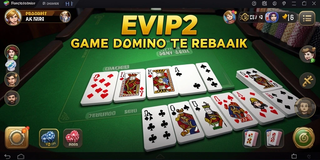 Screenshot utama EVIP2 menampilkan aksi seru dalam permainan Domino.