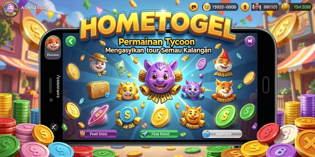 Screenshot gameplay HOMETOGEL menampilkan elemen bisnis yang dinamis.