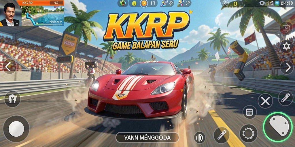 Tangkapan layar gameplay <strong>KKRP</strong> menampilkan aksi balapan yang intens dan mendebarkan.