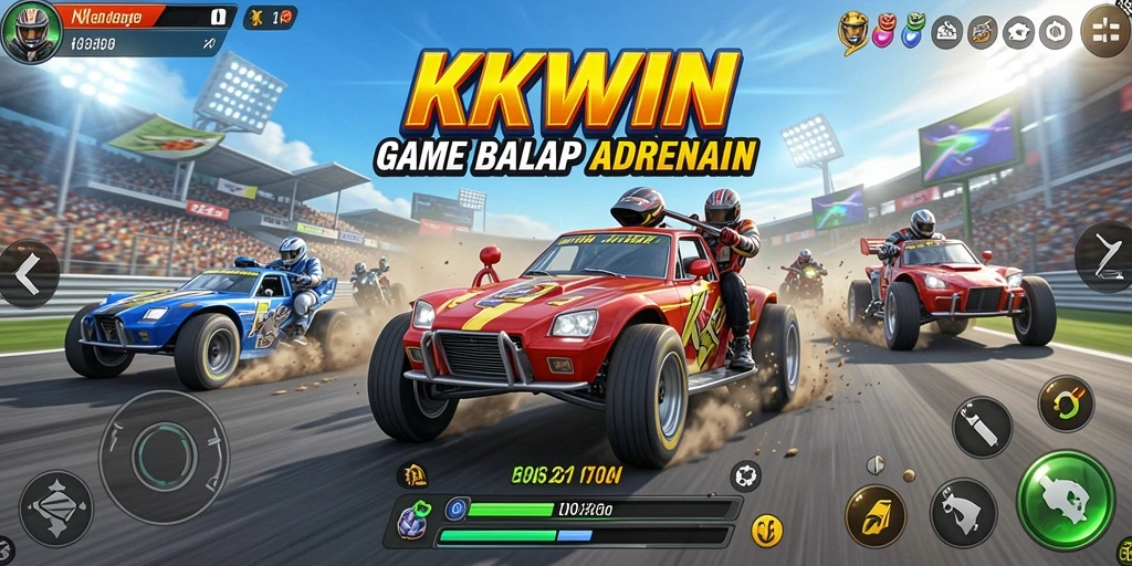 Tampilan gameplay KKWIN yang mendebarkan saat balapan kecepatan tinggi.
