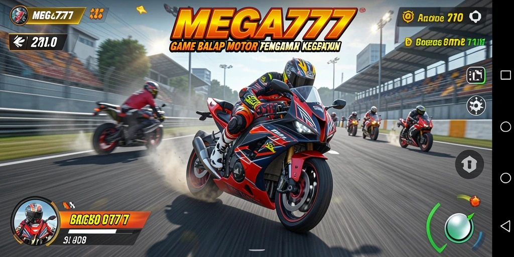 Tampilan gameplay MEGA777 yang menegangkan saat balapan motor.