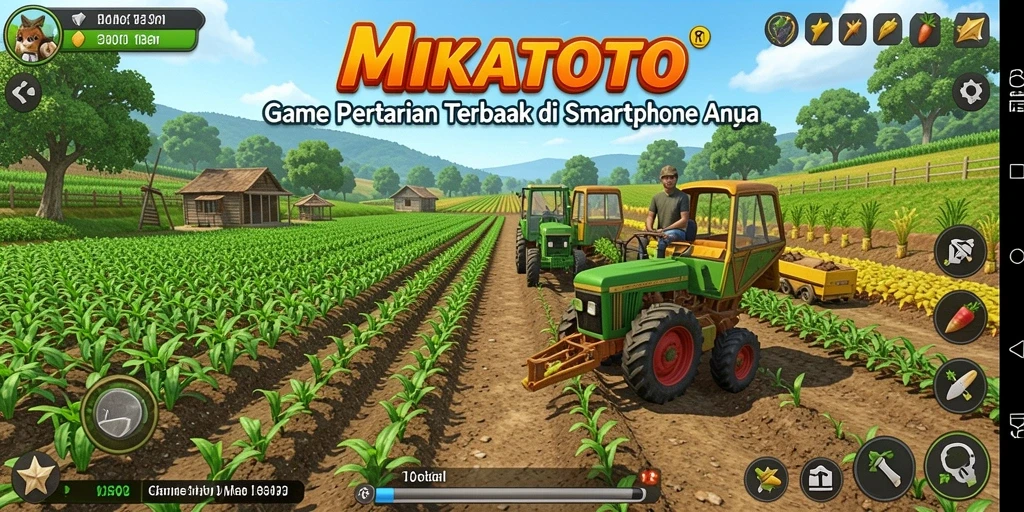 Screenshot gameplay MIKATOTO menampilkan aktivitas pertanian yang menyenangkan.
