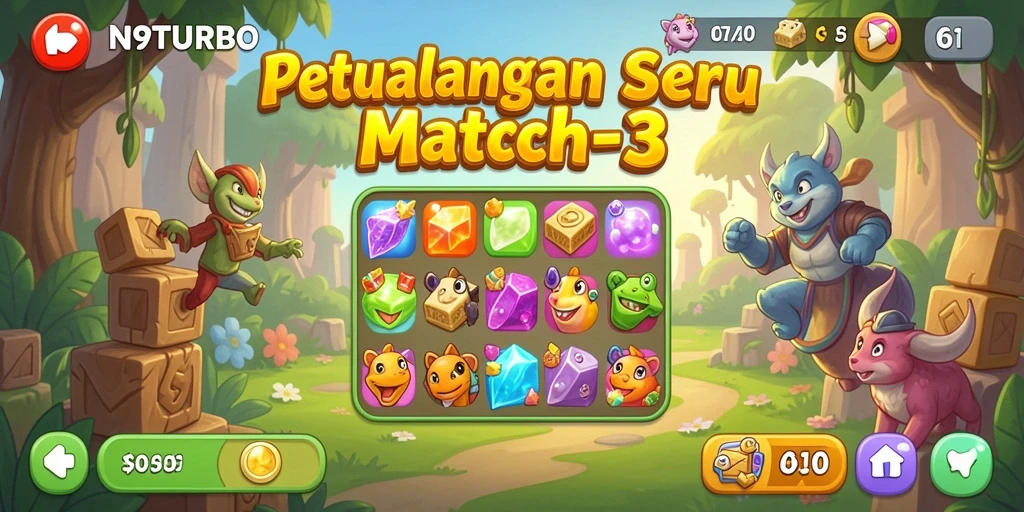 Tampilan gameplay seru dari N9TURBO dengan tantangan Match-3.