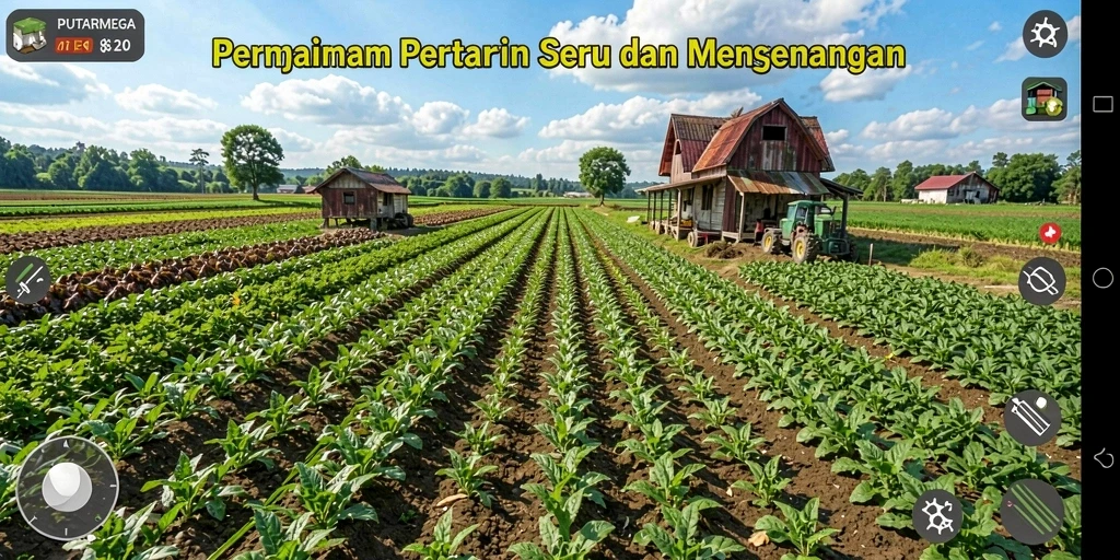 Tampilan gameplay PUTARMEGA yang menunjukkan aktivitas bertani.