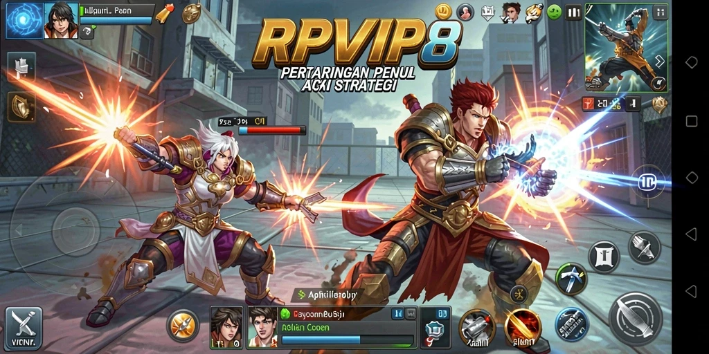 Screenshot RPVIP8 menunjukkan pertarungan seru dan karakter yang dinamis.