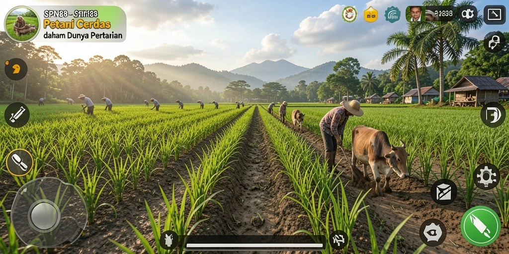 Screenshot SPN88 menunjukkan suasana pertanian yang indah dan gameplay yang menarik.