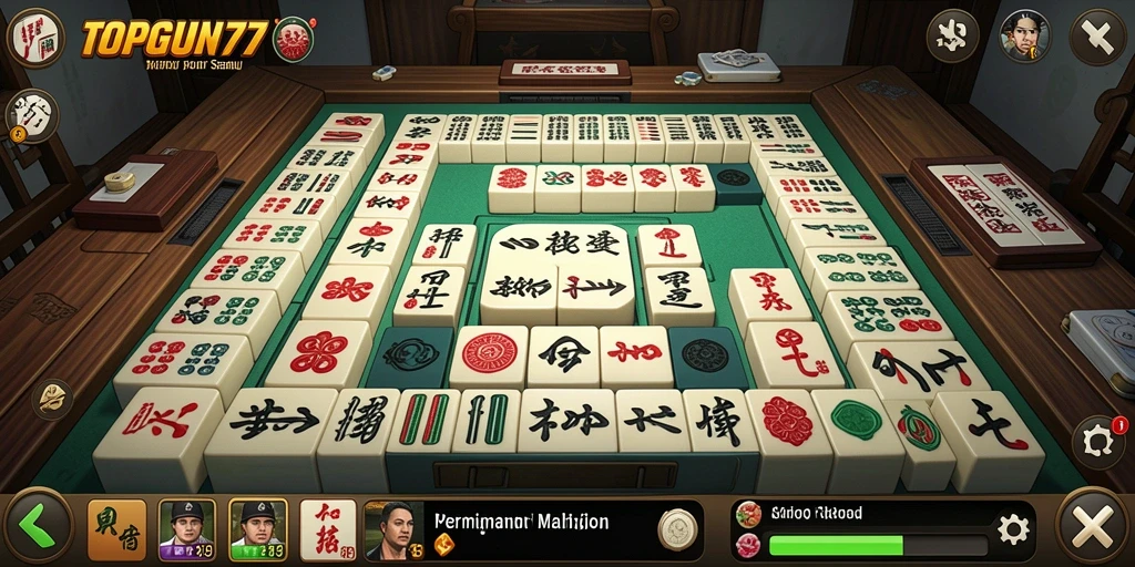 Tampilan gameplay Mahjong yang menarik dalam TOPGUN77.