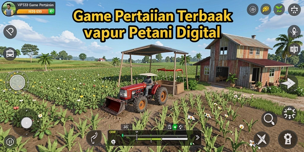 Screenshot gameplay pertanian yang kaya warna dan interaktif.