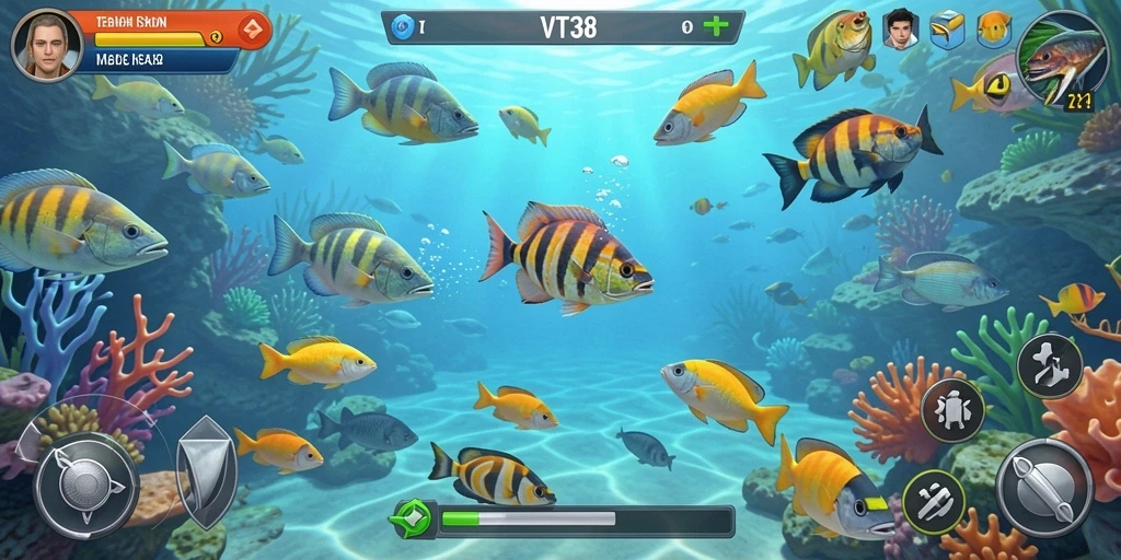 Screenshot utama VT38 menampilkan gameplay seru Tembak Ikan.